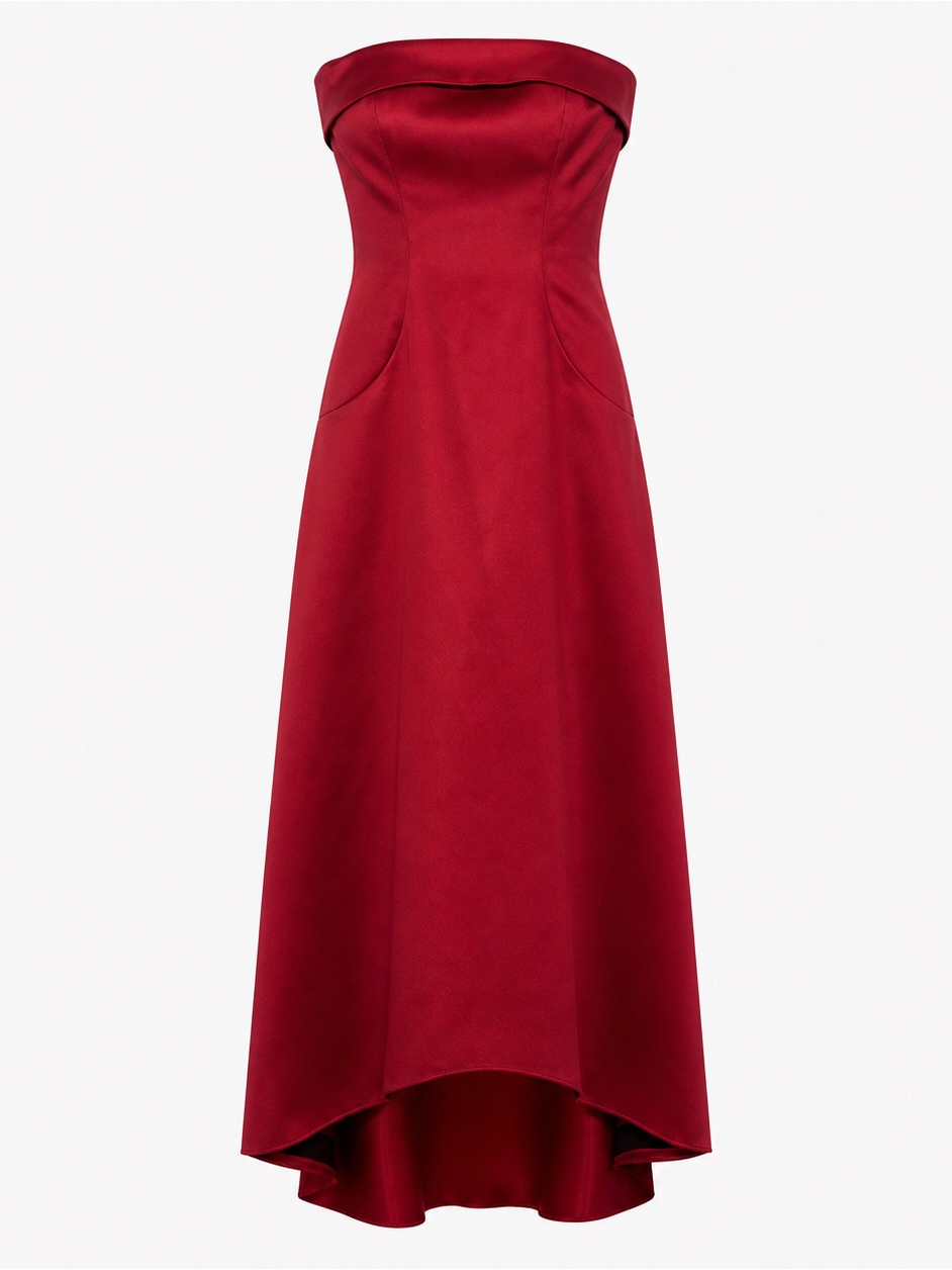 A.B.S Evening By Allen Schwartz Red Satin Strapless Gown Bow Back Formal Dress 4